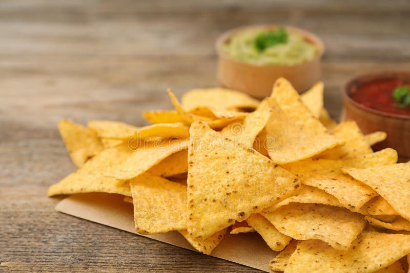 Mexican Nacho Chips on Wooden Table Stock Photo Image of crisp, corn