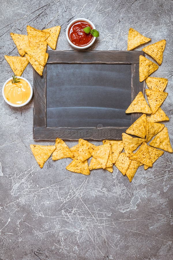 Mexican Nacho with Sauces and Chalk Board Stock Photo Image of background, party 110825392