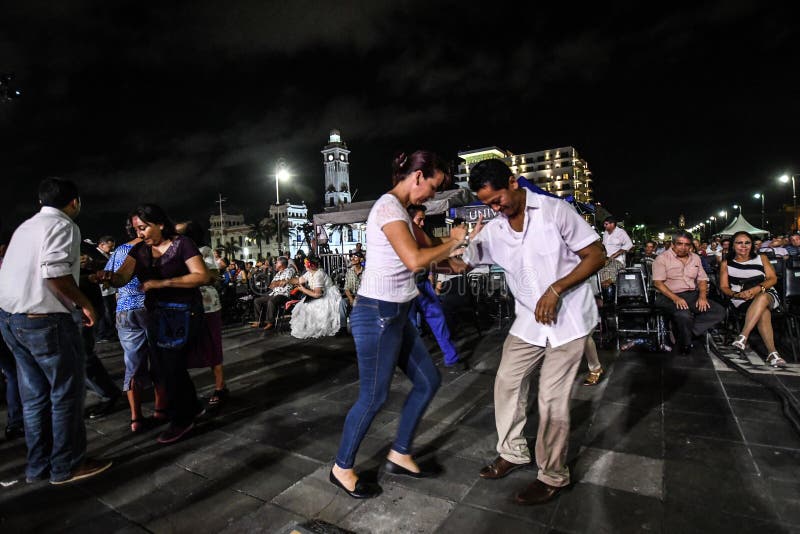 Mexican People Dance at Night at the Veracruz Malecon, Mexico