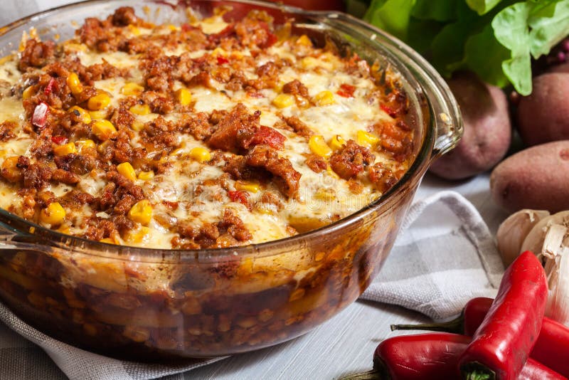 Mexican Potato Casserole with Minced Meat Stock Photo - Image of ...