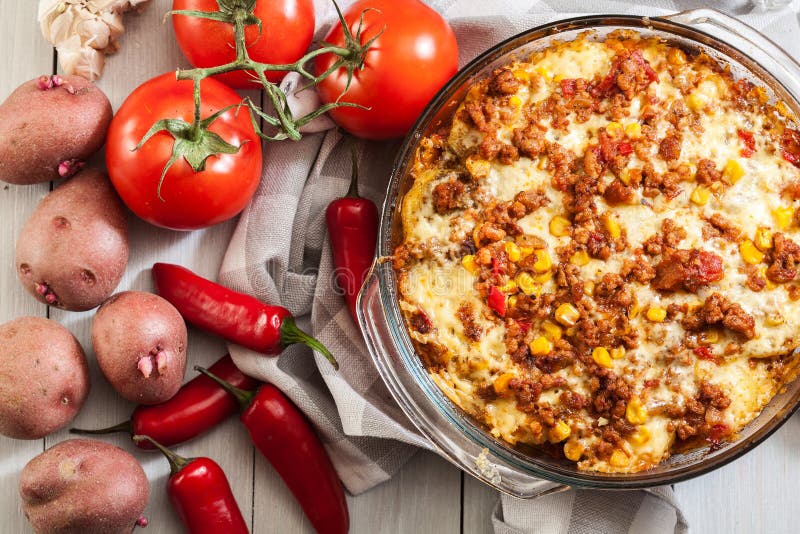 Mexican Potato Casserole with Minced Meat Stock Image - Image of pepper ...