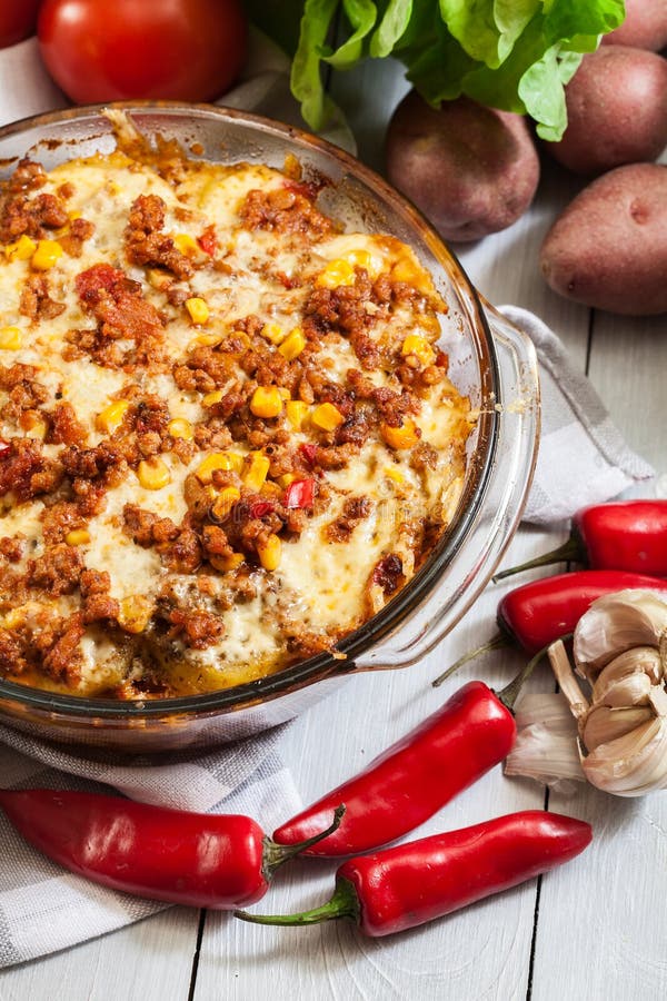 Mexican Potato Casserole with Minced Meat Stock Photo - Image of ...