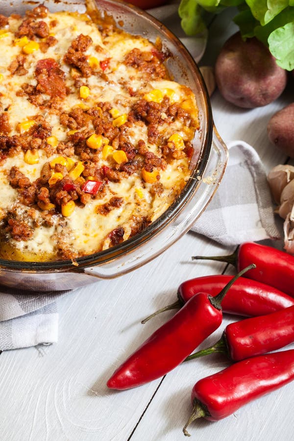 Mexican Potato Casserole with Minced Meat Stock Image - Image of herb ...