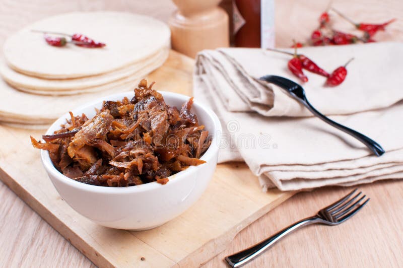 Mexican Pulled Pork with Spices and Tortillas Stock Image Image of