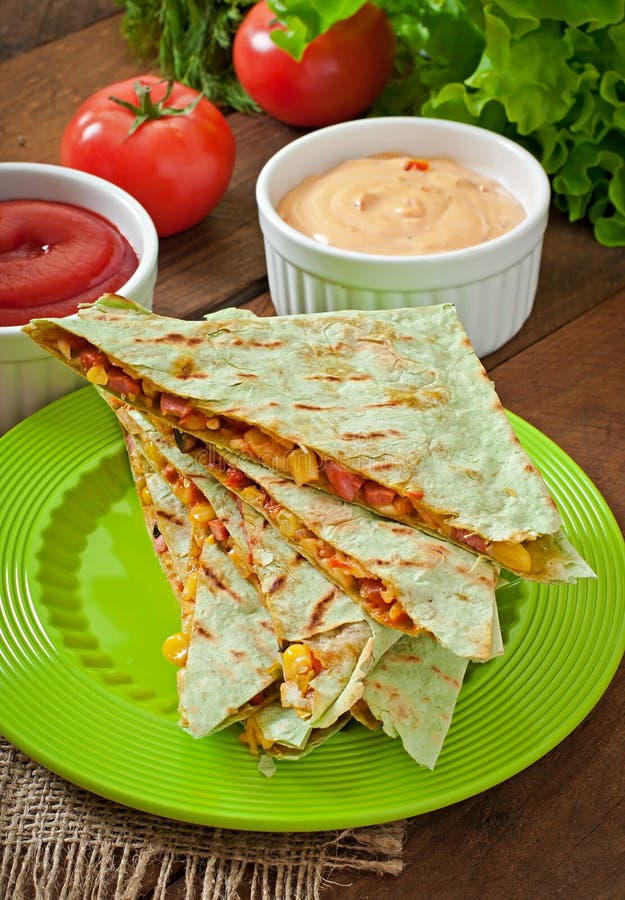 Mexican Quesadilla Sliced with Vegetables Stock Photo Image of