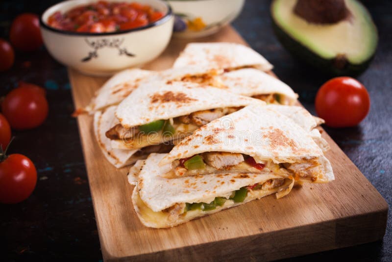 Mexican Quesadilla, Tortilla Filled with Cheese, Meat and Vegetables