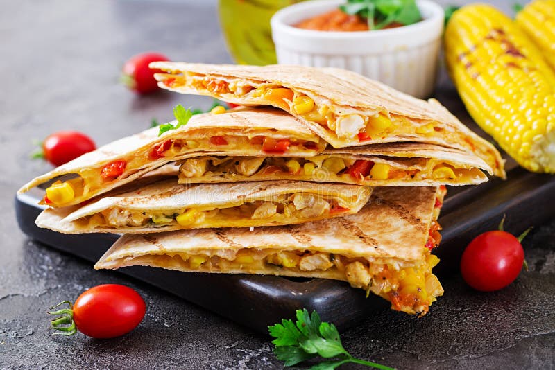 Quesadilla Wrap with Chicken, Corn and Sweet Pepper and Tomato Sauce