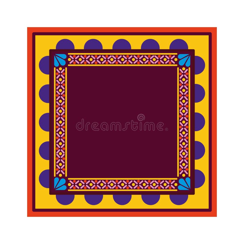 Mexican red and yellow carpet with a square frame in a white background stock illustration