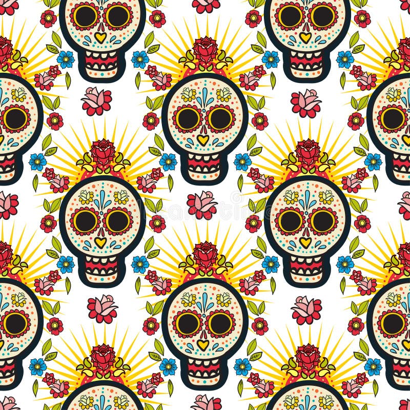 Mexican seamless pattern. Day of the Dead skulls.