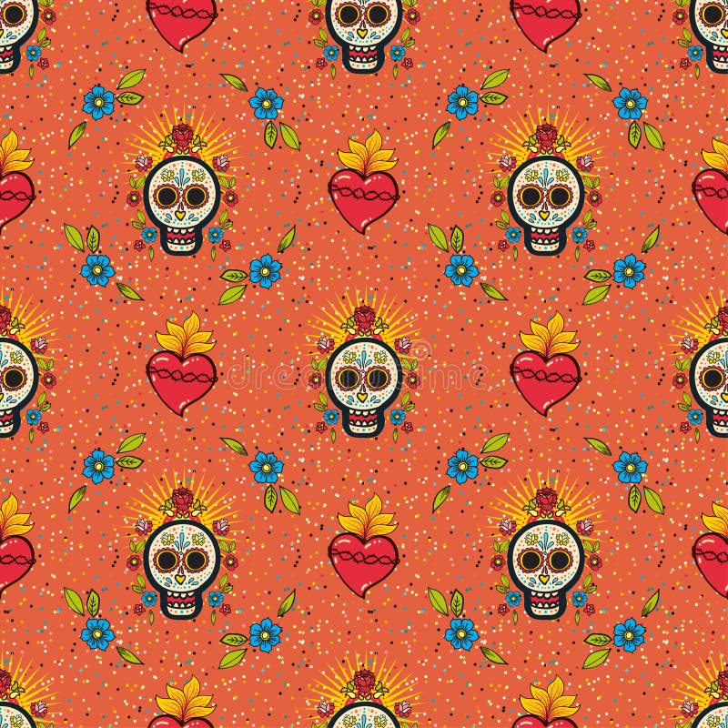 Mexican seamless pattern. Day of the Dead skulls.