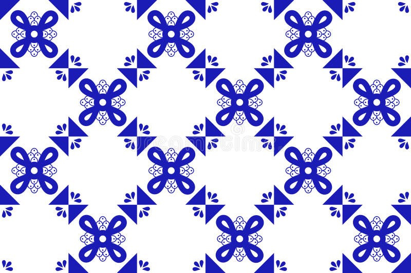Mexican seamless pattern with traditional blue talavera ceramic tile. vector illustration