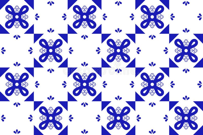 Mexican seamless pattern with traditional blue talavera ceramic tile. vector illustration