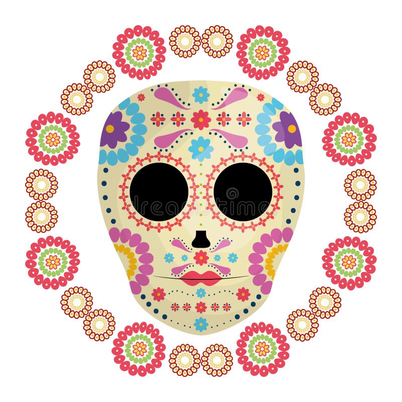 Mexican skull death mask with flowers vector illustration Mexican skull death mask with flowers vector illustration