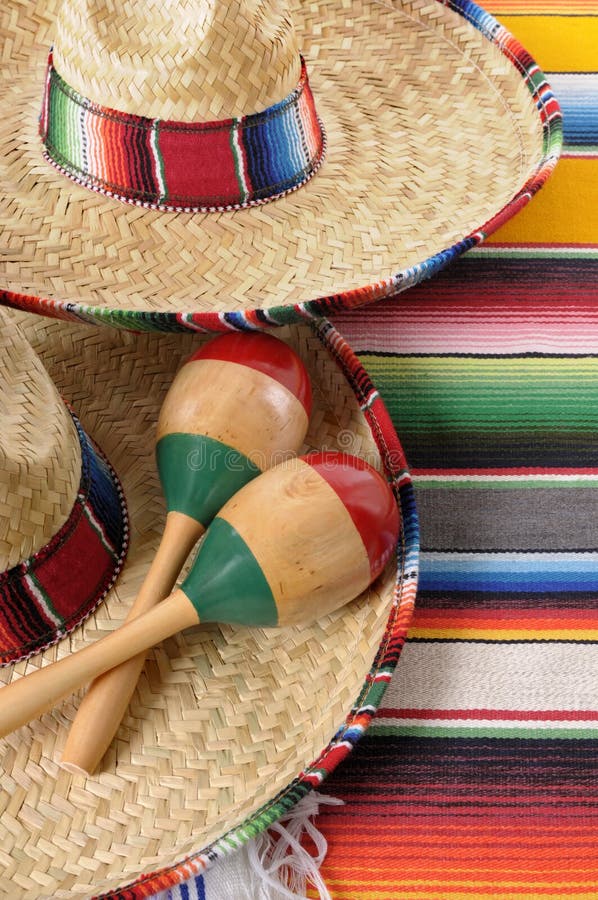 Mexičan scéna sláma klobouk, a tradiční deka nebo koberec.