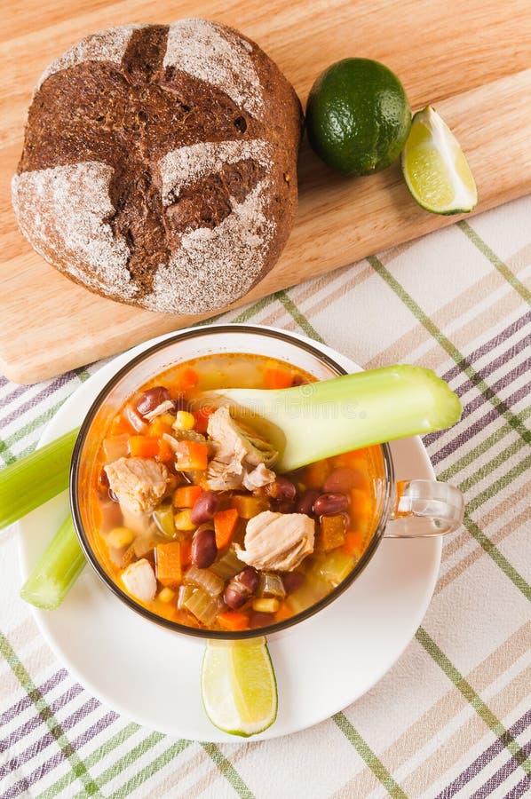 Mexican Soup with Chicken, Celery and Vegetables Stock Image Image of
