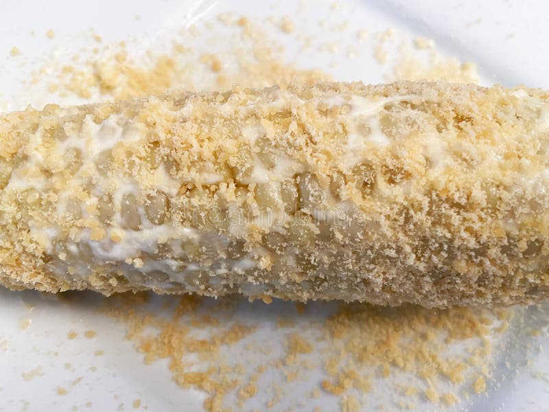 Mexican Style Corn with Mayonnaise and Parmesan Cheese Stock Image