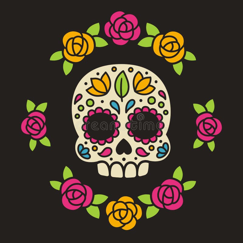 Mexican sugar skull with flowers. stock illustration Mexican sugar skull with flowers. stock illustration