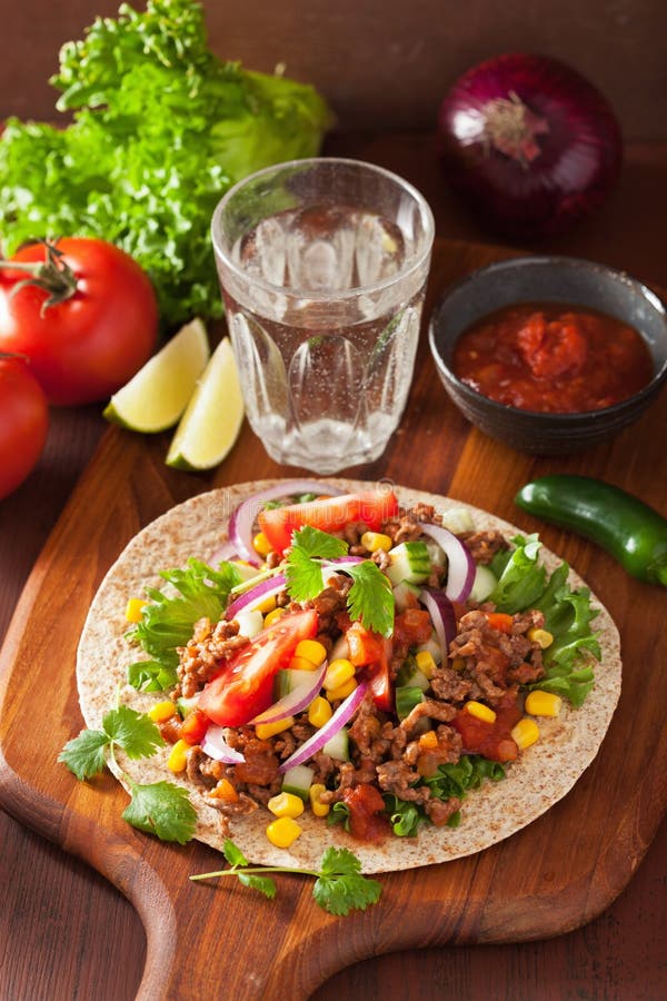 Mexican Taco with Beef Tomato Salsa Onion Corn Stock Photo Image of