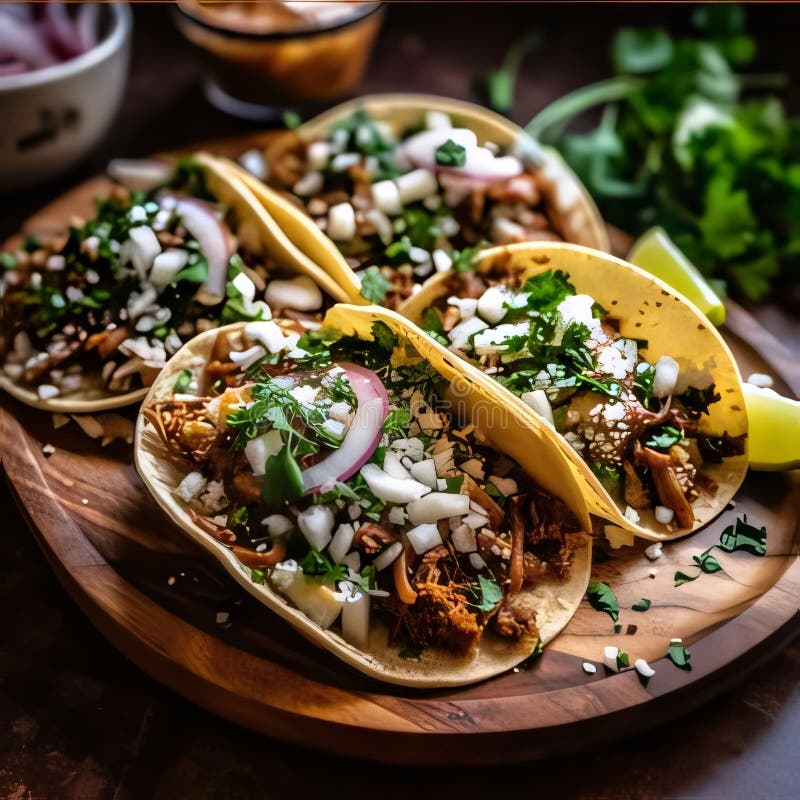 Mexican Tacos with Beef, Onion, Cheese and Cilantro Stock Illustration