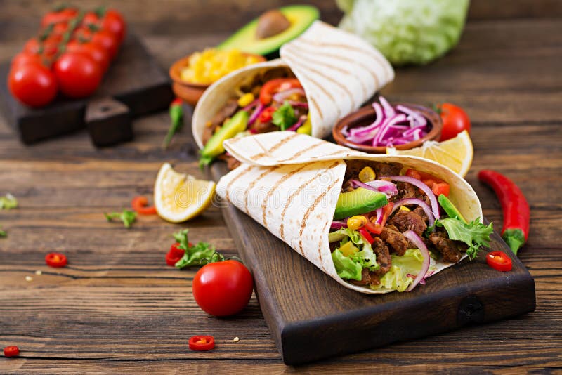 Mexican Tacos with Beef in Tomato Sauce Stock Image - Image of lunch ...