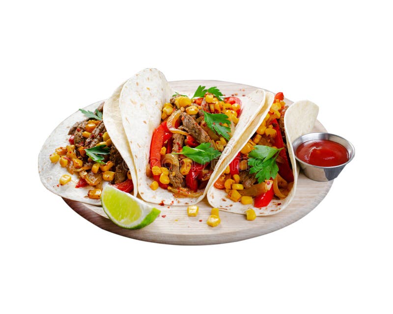 Mexican Tacos with Beef and Vegetables, Tacos Al Pastor on White