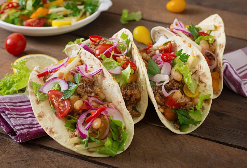 Mexican Tacos with Meat, Salsa. Stock Image - Image of beef, spicy ...