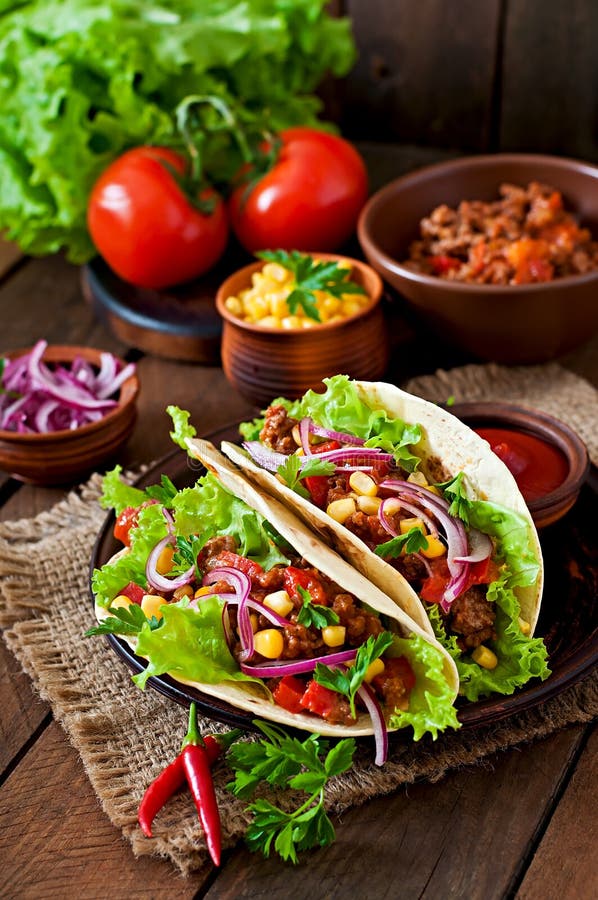 Mexican tacos with meat, vegetables royalty free stock photos Mexican tacos with meat, vegetables royalty free stock photos