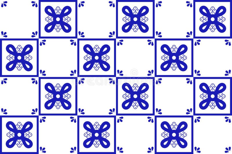 Mexican talavera ceramic tile with blue cross. Mexico pattern stock illustration