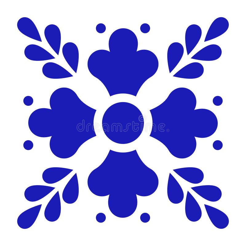 Mexican talavera ceramic tile with flower pattern. stock illustration