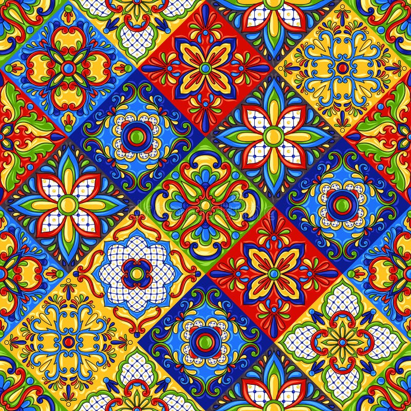 Mexican talavera ceramic tile seamless pattern.