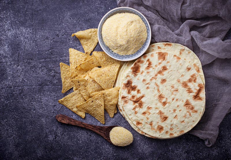 Mexican Tortillas, Nacho Chips and Corn Flour Stock Photo Image of flour, meal 89613328