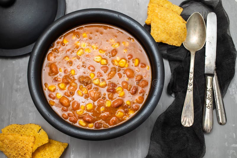 Mexican Typical Dish Chili Con Carne on Black Dish Stock Photo Image