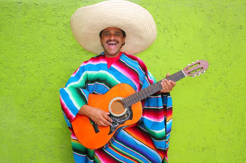 Mexican Typical Man Playing Guitar Poncho Stock Photo - Image of ...