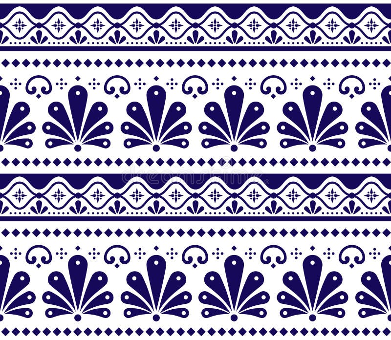 Mexican vector seamless pattern inpired by traditional pottery and ceramics art Talavera Poblana