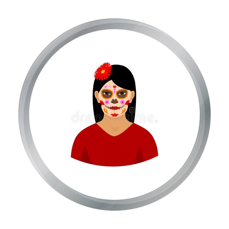 Mexican woman with calavera make up icon in cartoon style isolated on white background. Mexico country symbol stock stock illustration Mexican woman with calavera make up icon in cartoon style isolated on white background. Mexico country symbol stock stock illustration