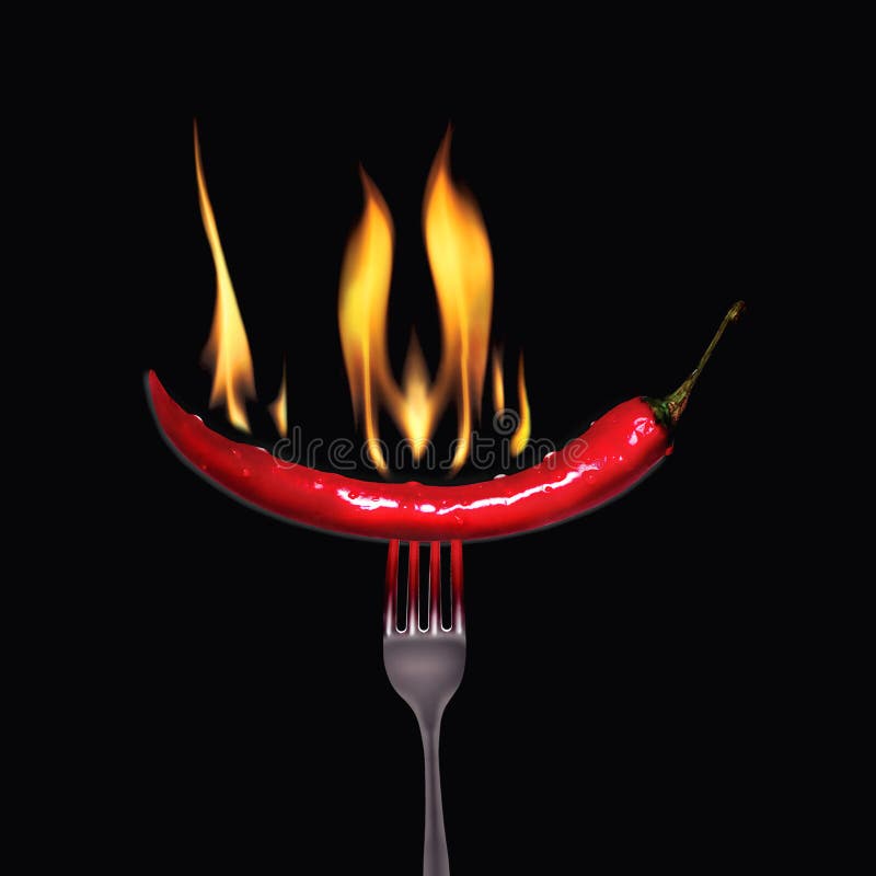 Mexicansk röd peppar på en gaffel med en flamma arkivbild Mexicansk röd peppar på en gaffel med en flamma arkivbild
