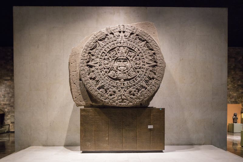 MEXICO CITY - AUGUST 1, 2016: Aztec Calendar within the Interior of the National Museum of Anthropology in Mexico City.