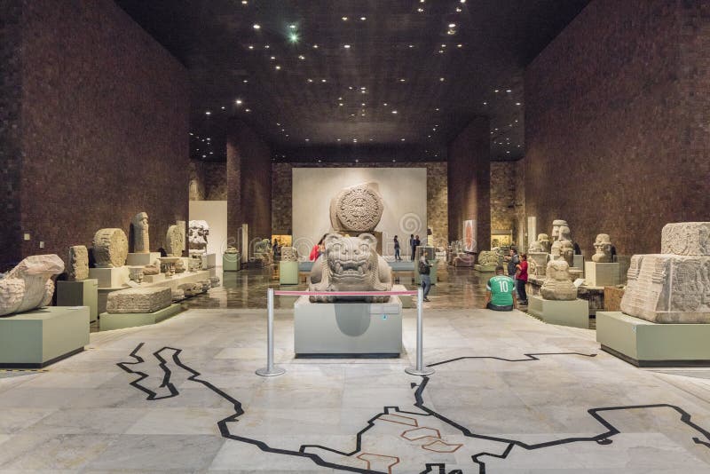 MEXICO CITY - AUGUST 1, 2016: Interior of National Museum of Anthropology in Mexico City.