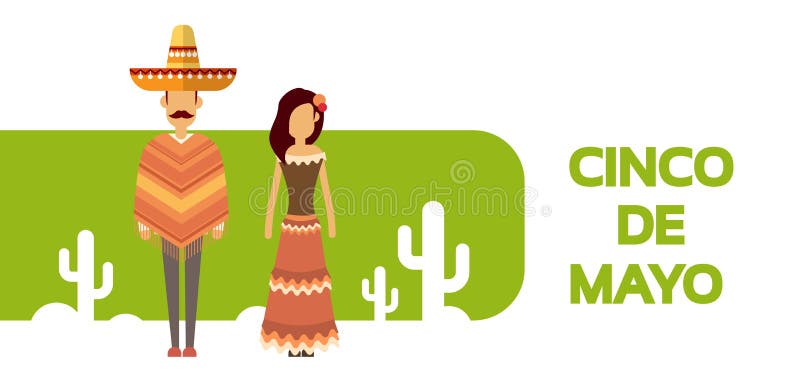 Mexico för mexicansk för parmankvinna för kläder traditionell kaktus för kläder nationell ferie Cinco De Mayo royaltyfri illustrationer