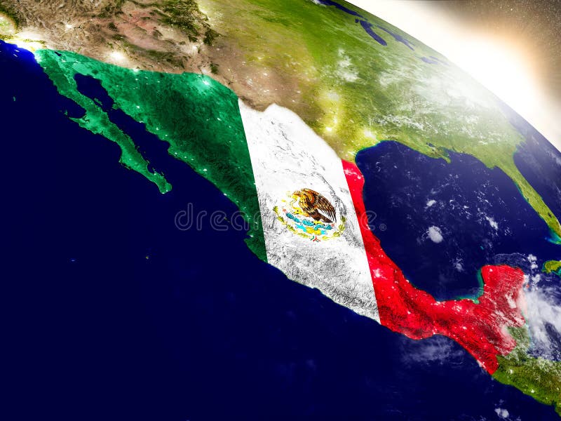 Mexico met vlag in het toenemen zon vector illustratie