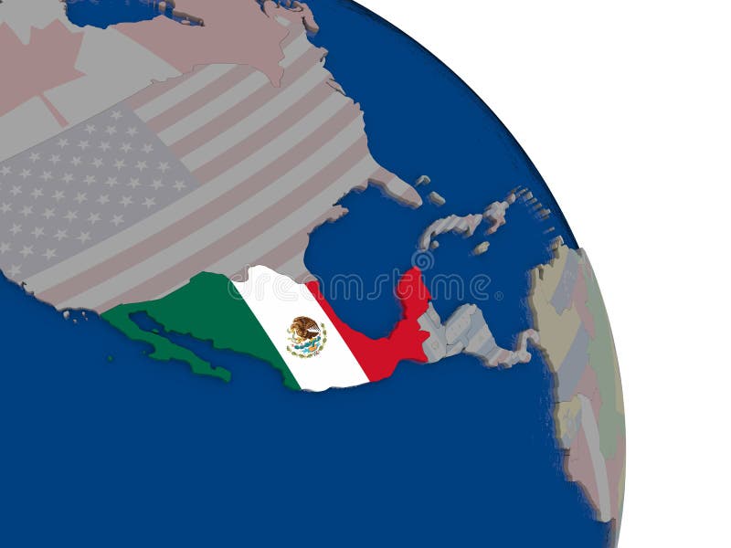 Mexico met vlag op bol stock illustratie
