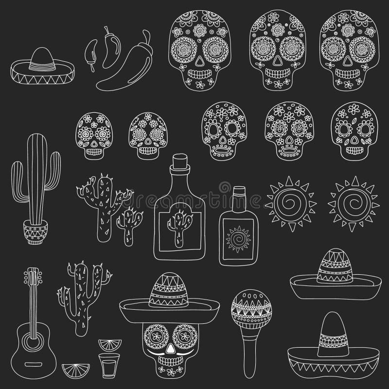 Mexico vektormodell död dag Symboler för affischer, baner, bakgrunder vektor illustrationer Mexico vektormodell död dag Symboler för affischer, baner, bakgrunder vektor illustrationer