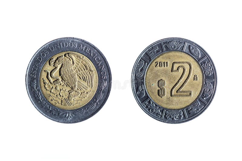 Mexikanermünze mit zwei Pesos stockfoto Mexikanermünze mit zwei Pesos stockfoto