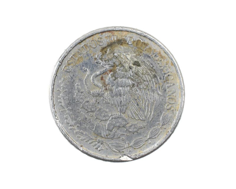 Mexico twenty centavos coin on a white isolated background. Mexico twenty centavos coin on a white isolated background.