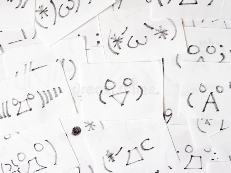 Mezcolanza de tarjetas japonesas manuscritas del emoticon foto de archivo libre de regalías Mezcolanza de tarjetas japonesas manuscritas del emoticon foto de archivo libre de regalías