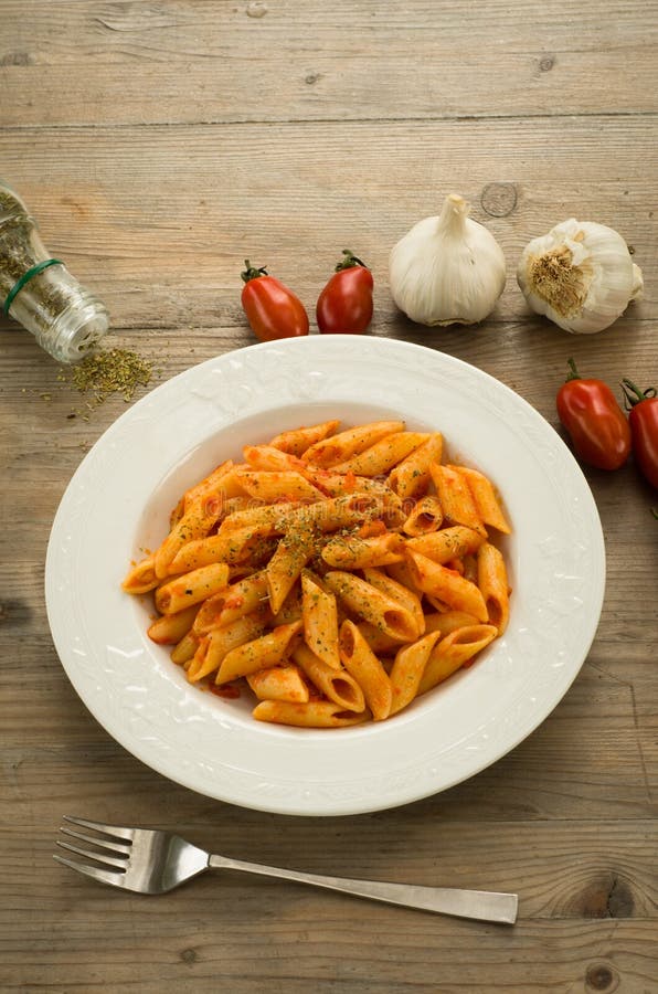 Mezze Penne with Tomato Sauce and Oregano Stock Image Image of