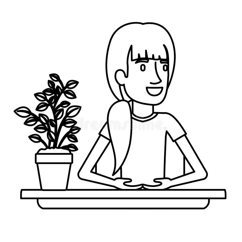 Mezzo assistente della donna del corpo del primo piano nero della siluetta in scrittorio con i capelli della coda di cavallo illustrazione di stock Mezzo assistente della donna del corpo del primo piano nero della siluetta in scrittorio con i capelli della coda di cavallo illustrazione di stock
