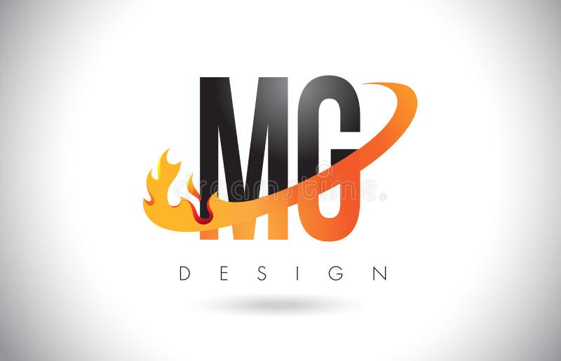 MG M G Letter Logo with Fire Flames Design and Orange Swoosh.