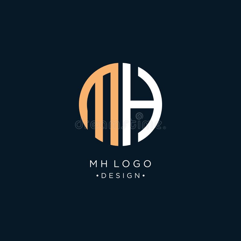 MH Circle Initials Letter Logo Design with Sans Serif Font Vector