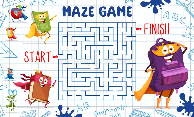 Jogo de labirinto com tartaruga de desenho animado indo para a escola
